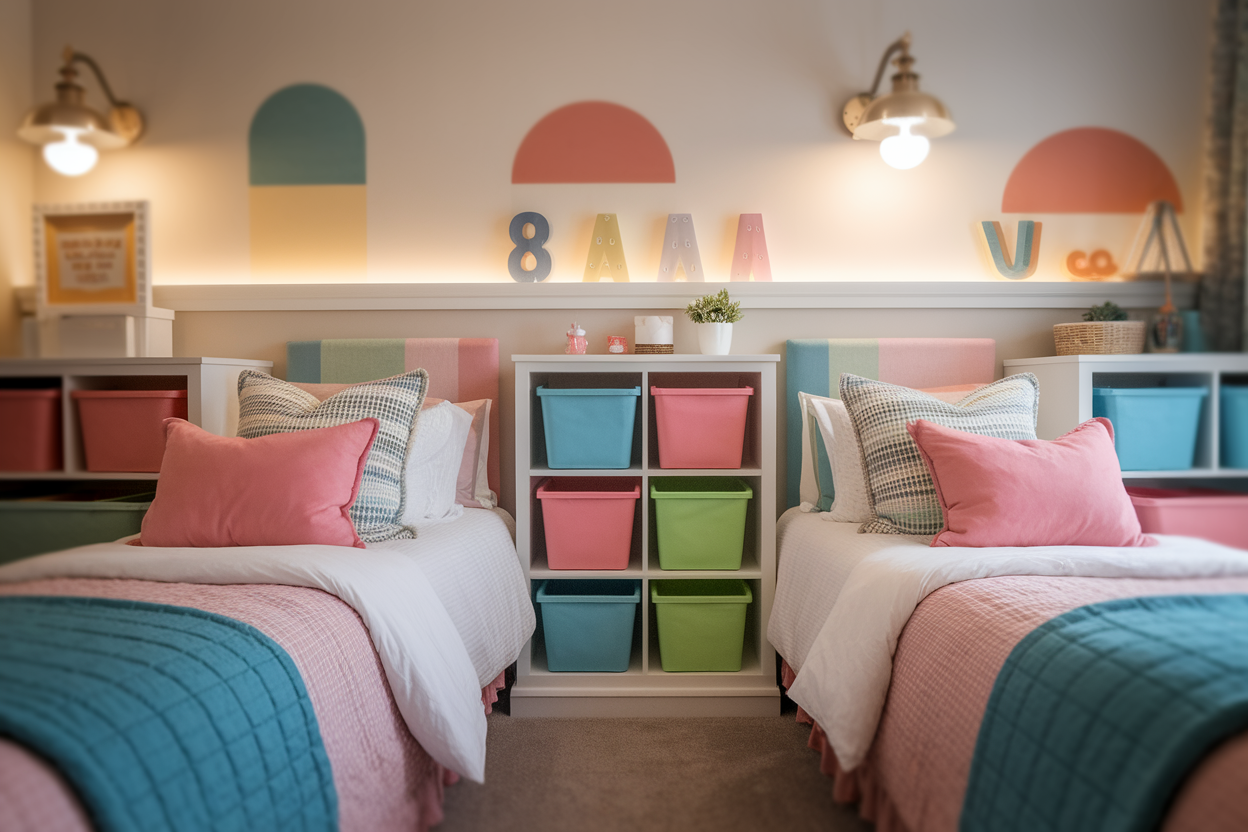 chambre-partagee-lits-jumeaux-coussins-rangement
