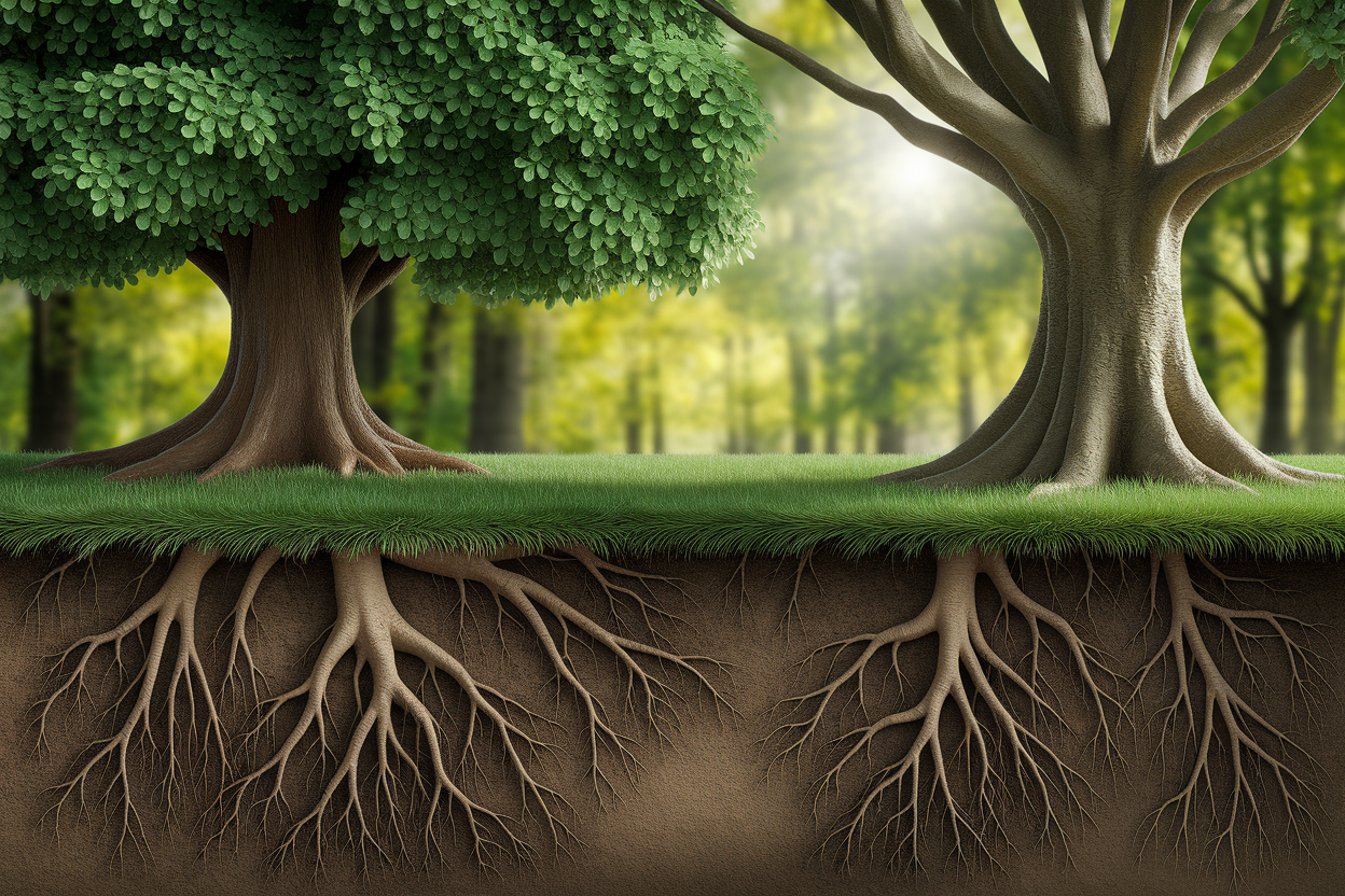 foret-arbres-racines-sol-humide